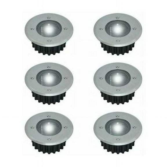 Lot of 6 solar LED spots castable in the sun - Round - Diameter: 85 mm - Exterior resistant to piling - Stainless steel facade - 6 solar lamps