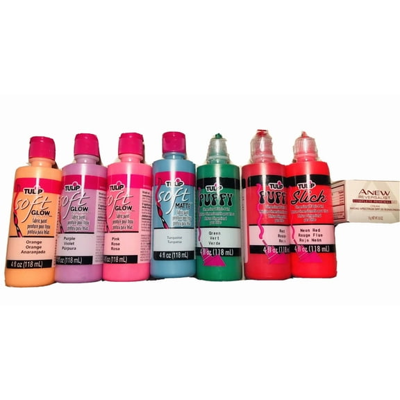 Lot of 7 TULIP 4 oz Fabric Paint - Soft Puff Slick Neon Glow - Decorating Crafts