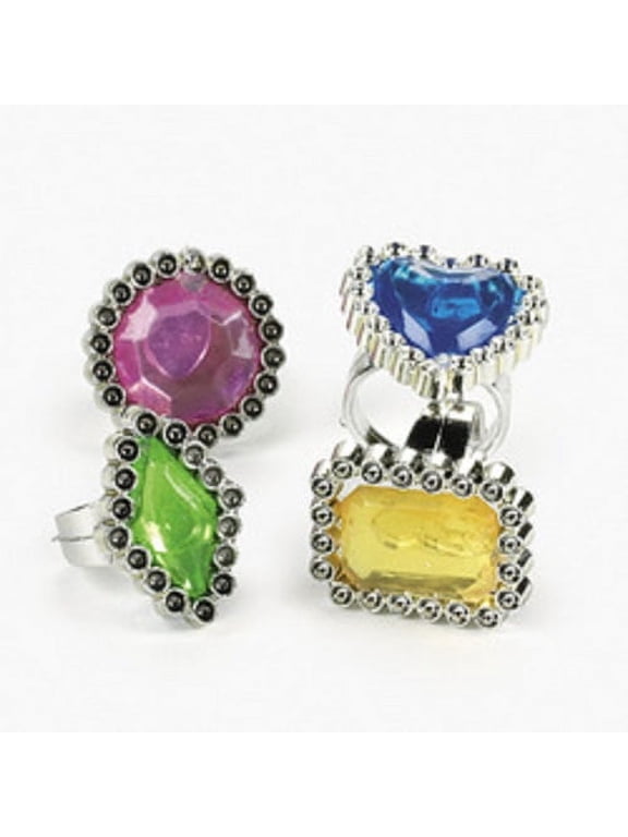 Lot of 72 Colorful Rhinestone Rings Girl Party Favors