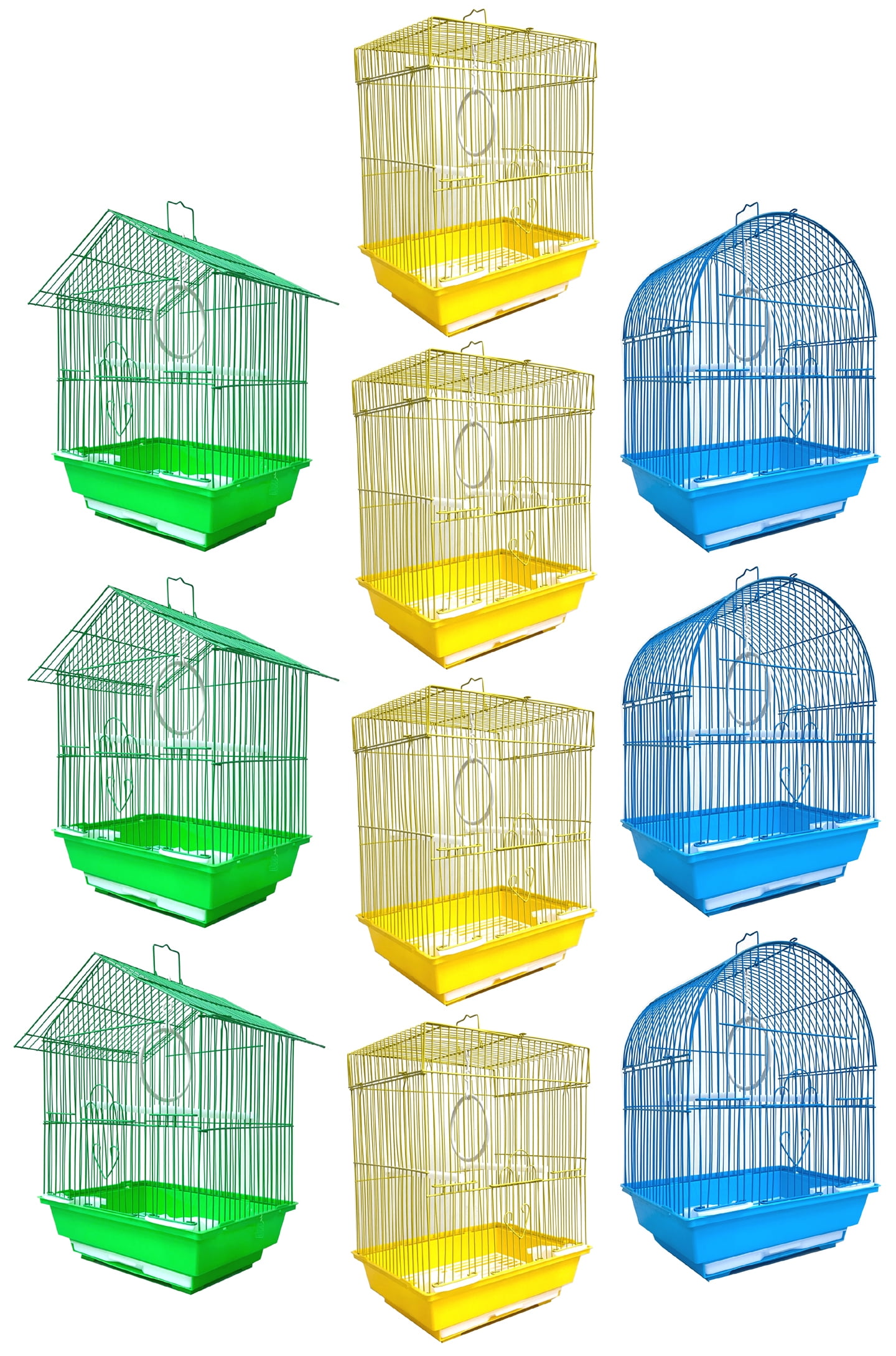 Lot of Ten 11.5x9x15.5"H Mix Color Bird Flight Carrier Breeder Cages Tight 3/8-Inch Bar Spacing For Small Size Birds Finches Canary Budgie Aviary