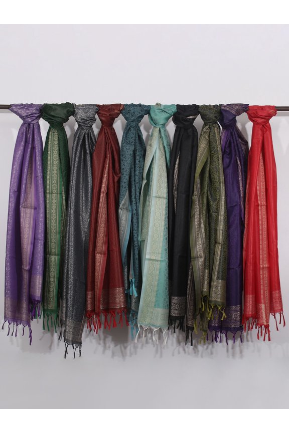 Lot of Ten Banarasi Scarves with Tanchoi Weave – Multicolor