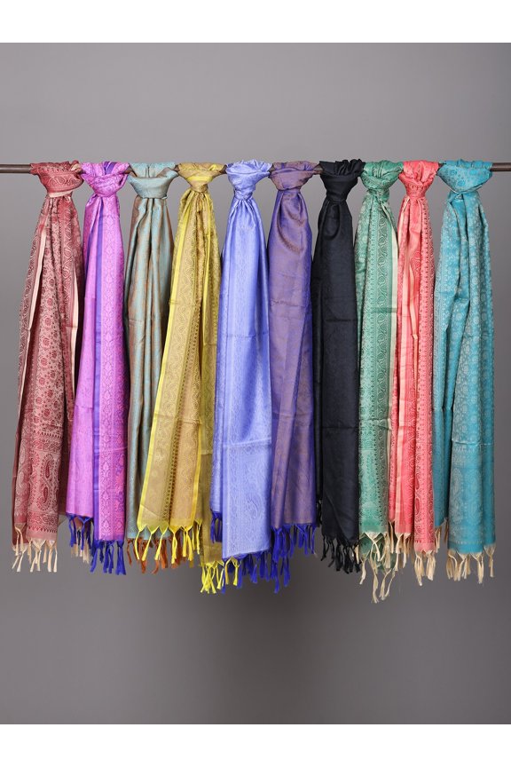 Lot of Ten Banarasi Scarves with Tanchoi Weave – Rainbow
