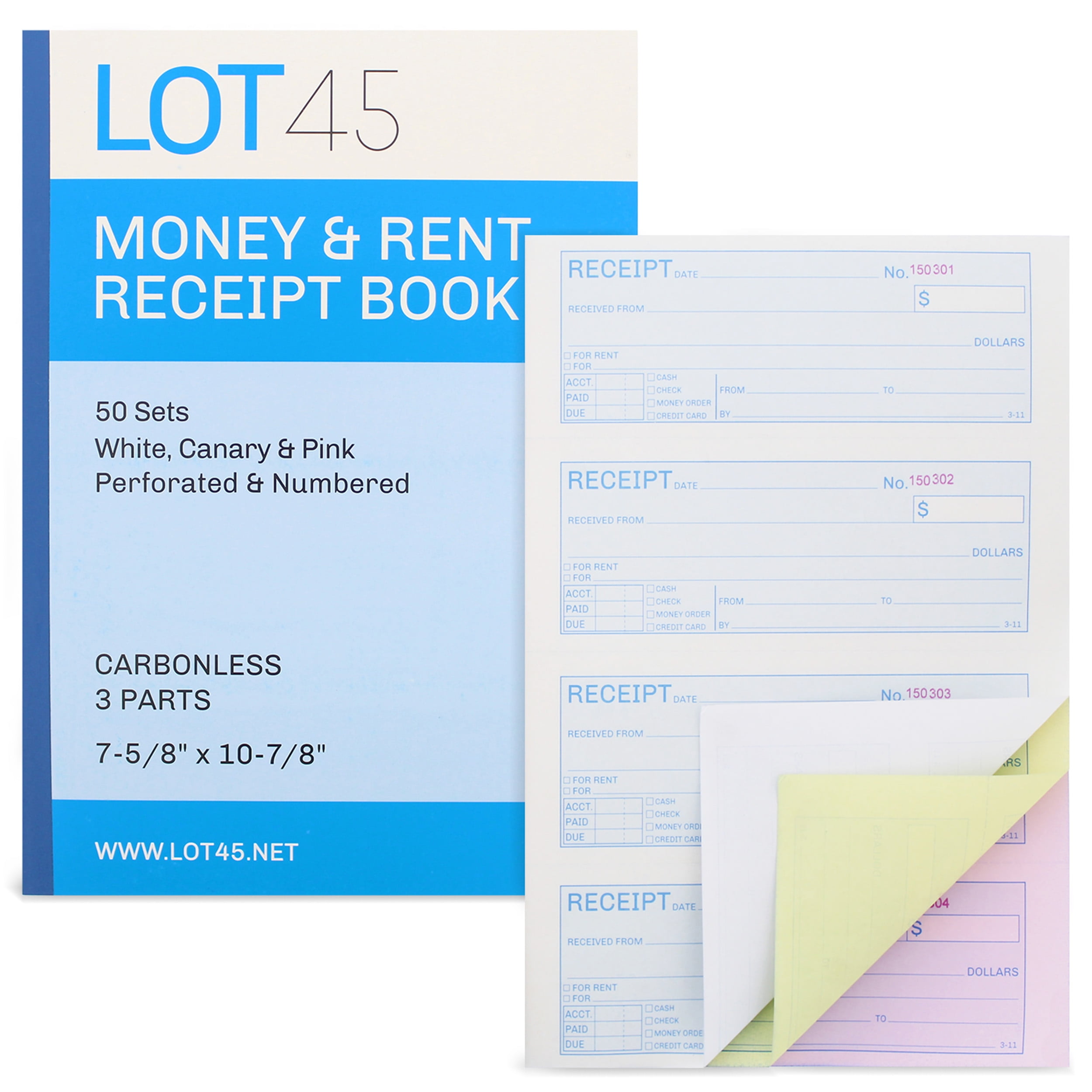 Lot45 Money Rent Receipt Book 12 Piece Set - 7.6x11in - 3 Part Carbonless Books