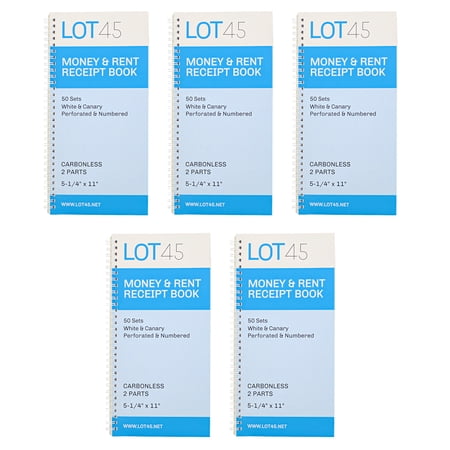 Lot45 Money Rent Receipt Book 5 Piece Set - 5x11in - 2 Part Carbonless Books