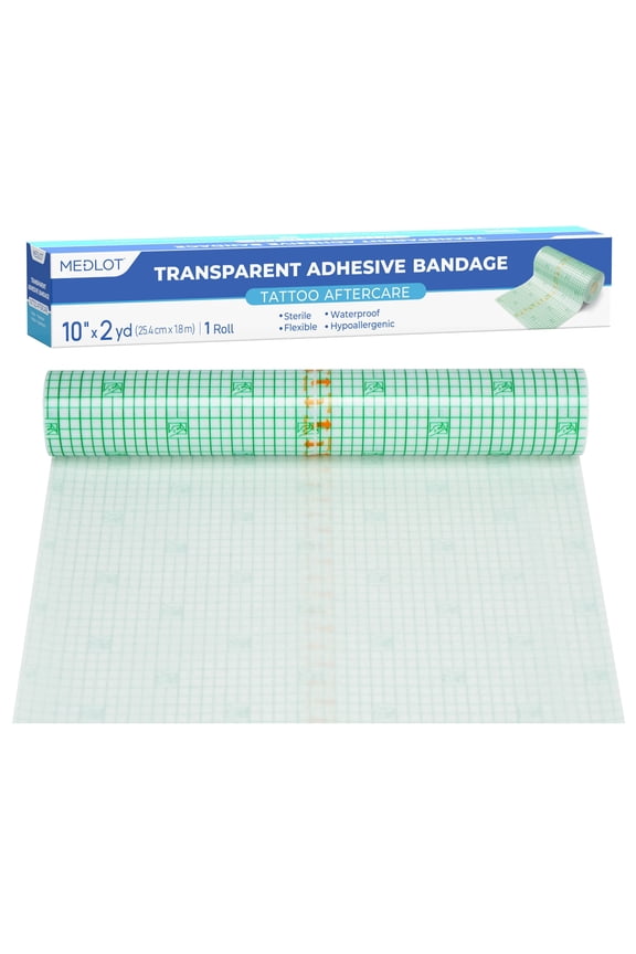 Tattoo Aftercare Bandage, 10" x 2 Yards, Clear Waterproof Film Dressing for Tattoo Supplies
