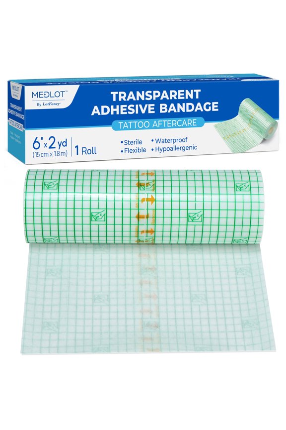Tattoo Aftercare Bandage, 6" x 2 Yards, Clear Waterproof Film Dressing for Tattoo Supplies