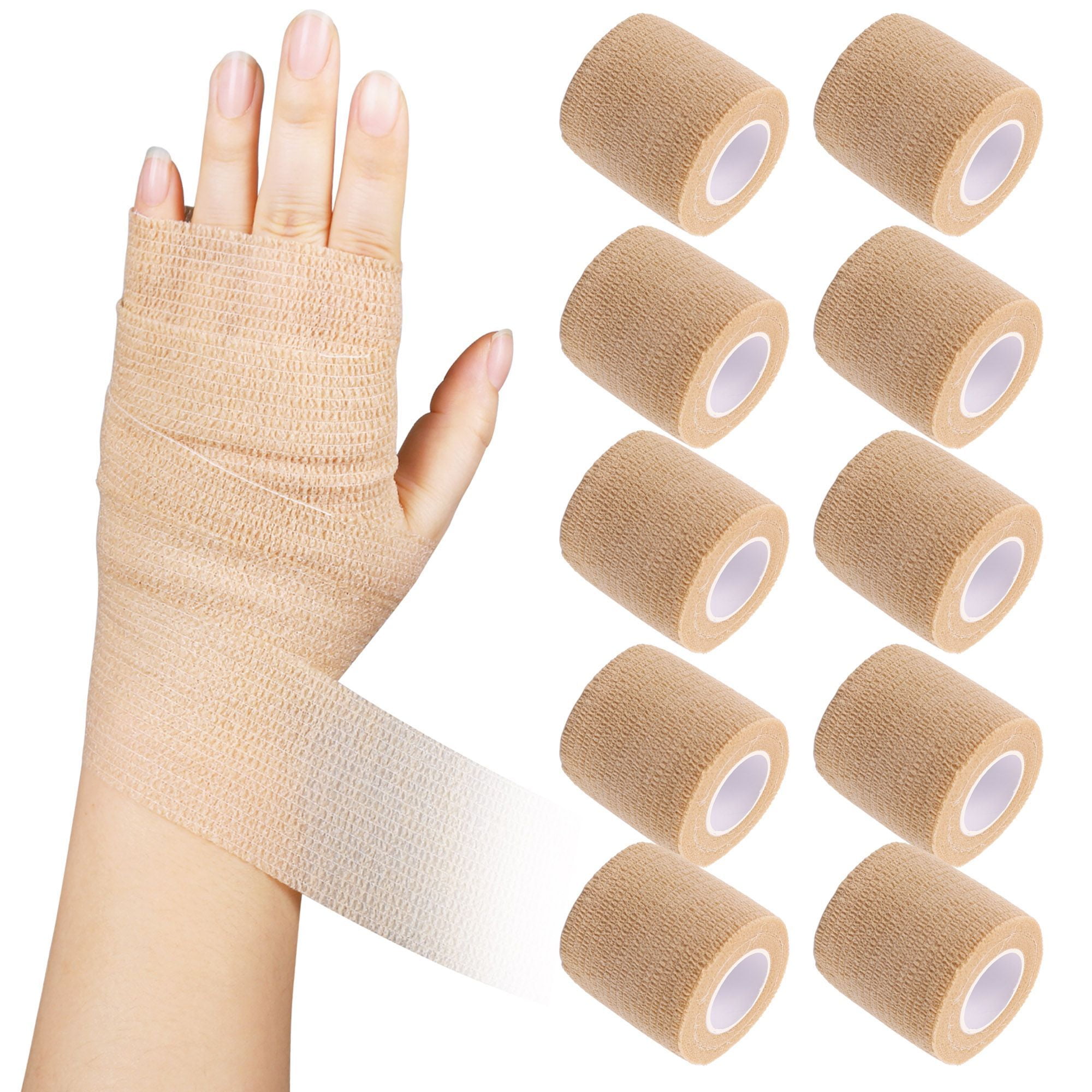 Lotfancy 10 Pcs Self Adherent Bandage Wrap, 2 in x 5 Yards Non-Woven Fabric Medical Tape, Size: 2 x 5 Yards, Beige