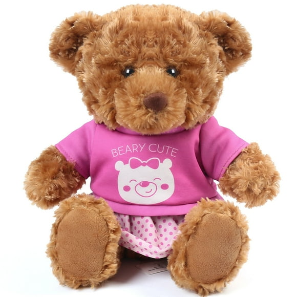 LotFancy 10 in Brown Teddy Bear Stuffed Animal Plush Toy with Clothes for Kids Girls
