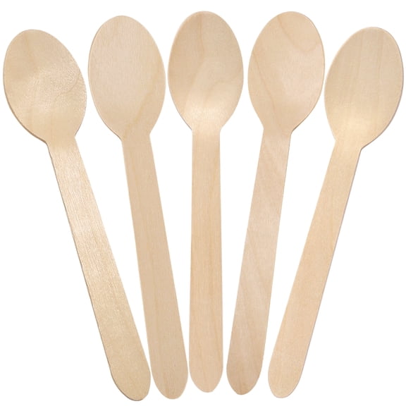 LotFancy 100 Disposable Wooden Spoons, 6.25 in Sampling Tasting Spoons