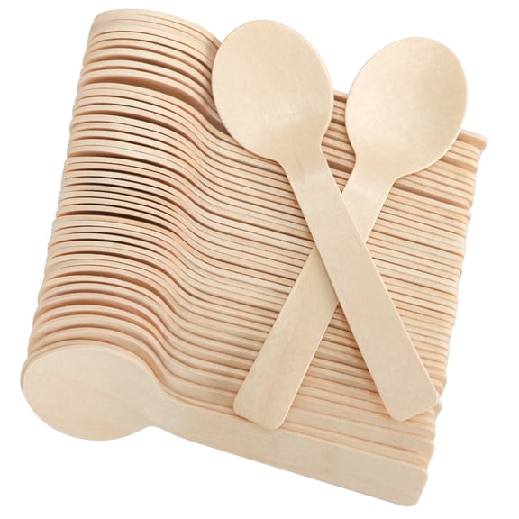 LotFancy 100 Mini Disposable Wooden Spoons, 4 in Small Tasting Sampling Spoons