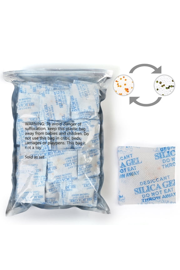 100 Packs 3Gram Silica Gel Packets, Indicating Desiccant Packets