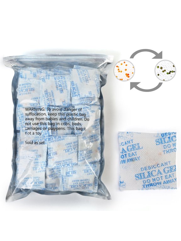 100 Packs 3Gram Silica Gel Packets, Indicating Desiccant Packets