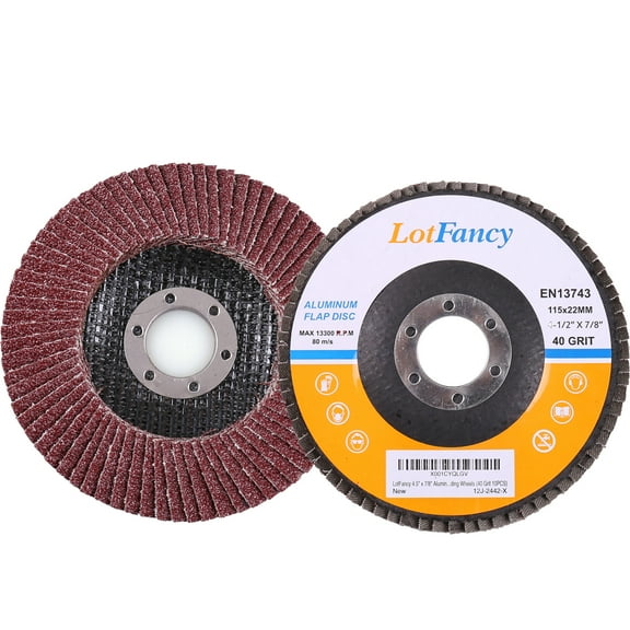 LotFancy 10Pcs 40 Grit Aluminum Oxide Sanding Flap Discs, 4.5 x 7/8 inches, Type#27