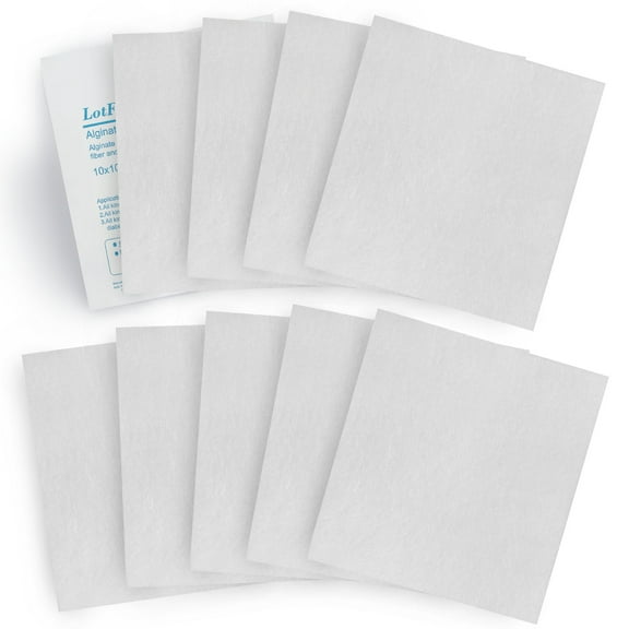 LotFancy 10Pcs Calcium Alginate Wound Dressing Pads, 4x4 in
