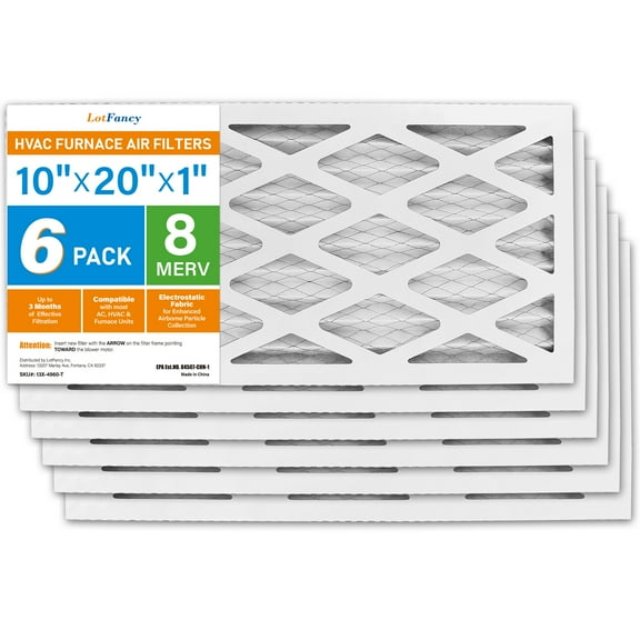 LotFancy 10x20x1 Air Filters, 6 Pack, MERV 8 Pleated HVAC AC Furnace Filters