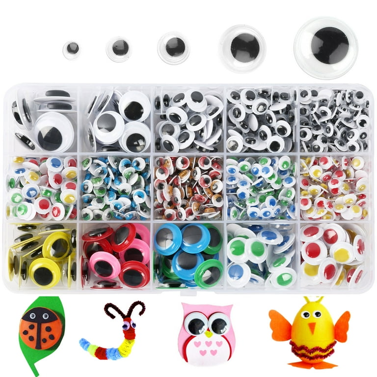 Lotfancy 1100pcs Plastic Self-Adhesive Googly Wiggle Eyes, Size: 6 Sizes