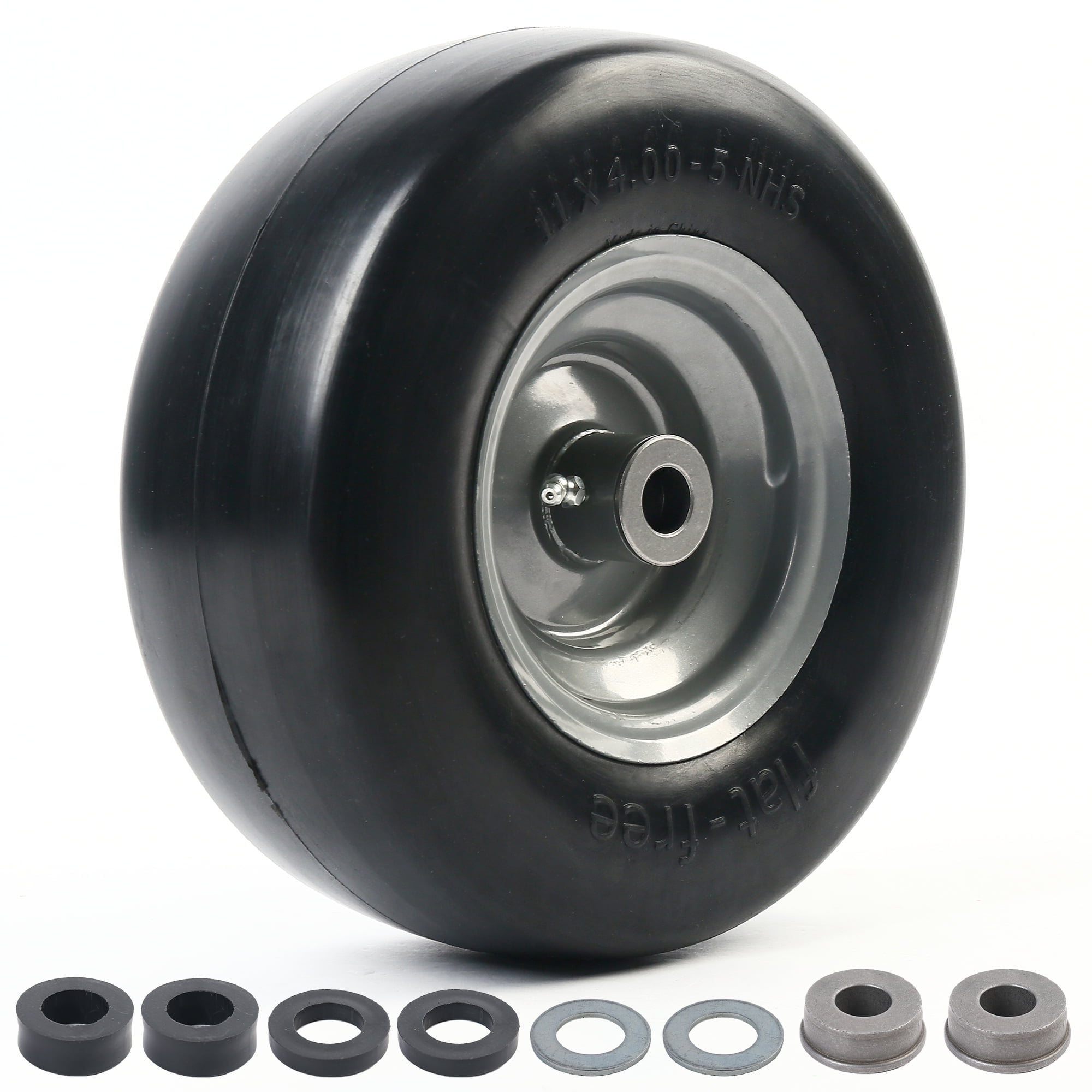 LotFancy 11x4.00-5" Flat Free Lawn Mower Tire and Wheel, Smooth Tread Tire for Zero Turn Mowers