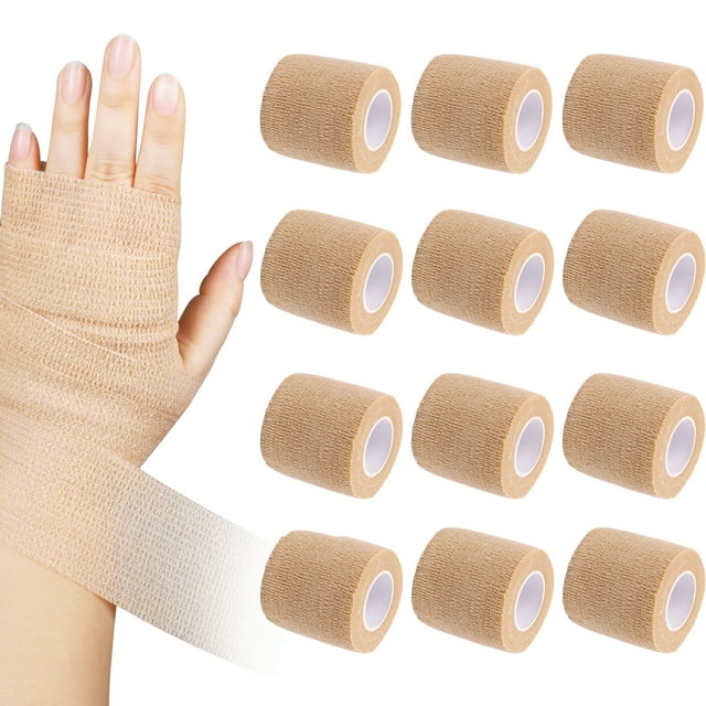 LotFancy 12 Pack Self Adherent Bandage Wrap, 2 in x 5 Yards NonWoven