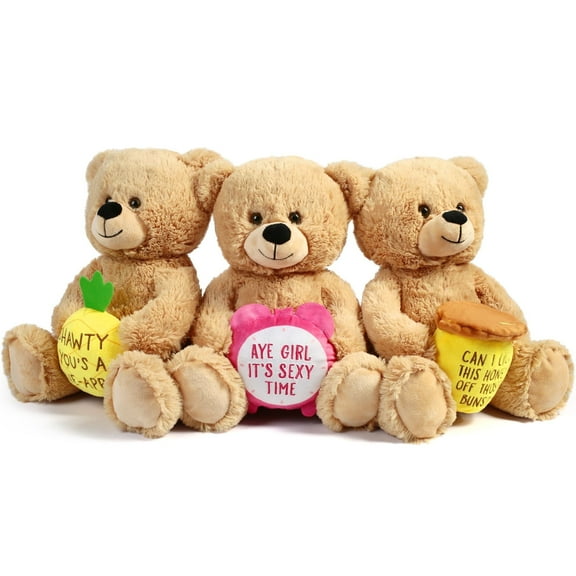 LotFancy 12" Teddy Bear Stuffed Animal, 3 Pcs Plush Toy Gift for Women,Girlfriend