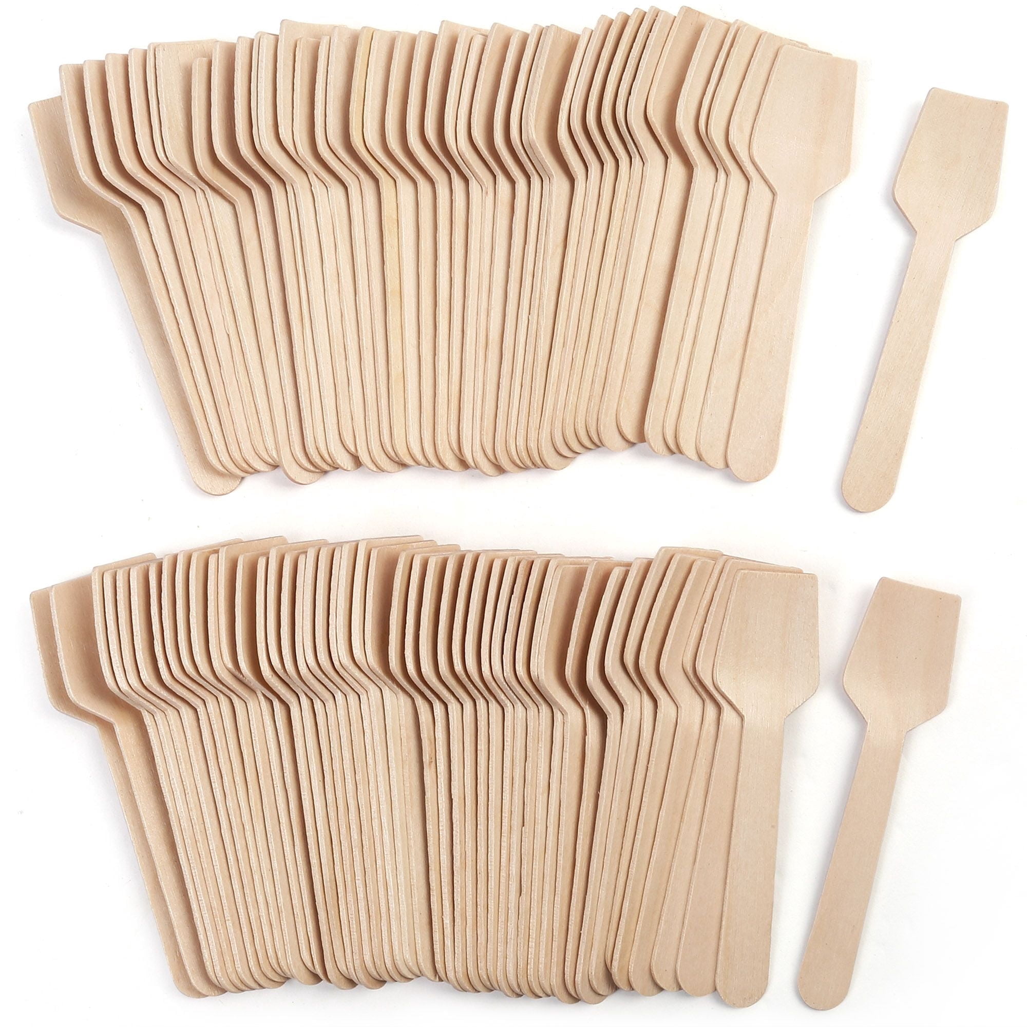 LotFancy 120 Mini Wooden Spoons, 3.75" Disposable Tasting Sampling Spoon with Concave Tip