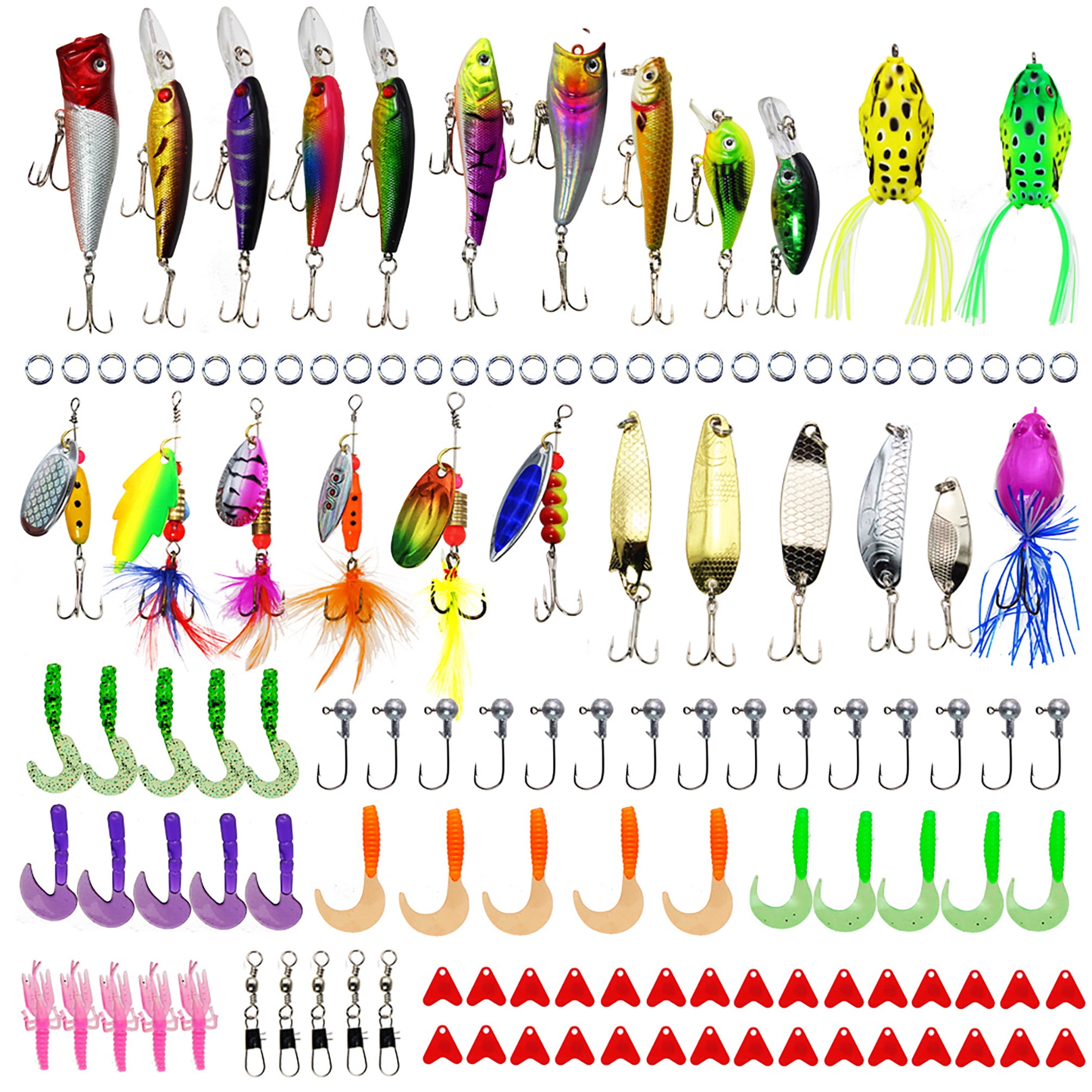 LotFancy 129 Pcs Fishing Lures, Topwater Lures with Treble Hook, Freshwater  Saltwater Lures for Bass Trout Walleye 