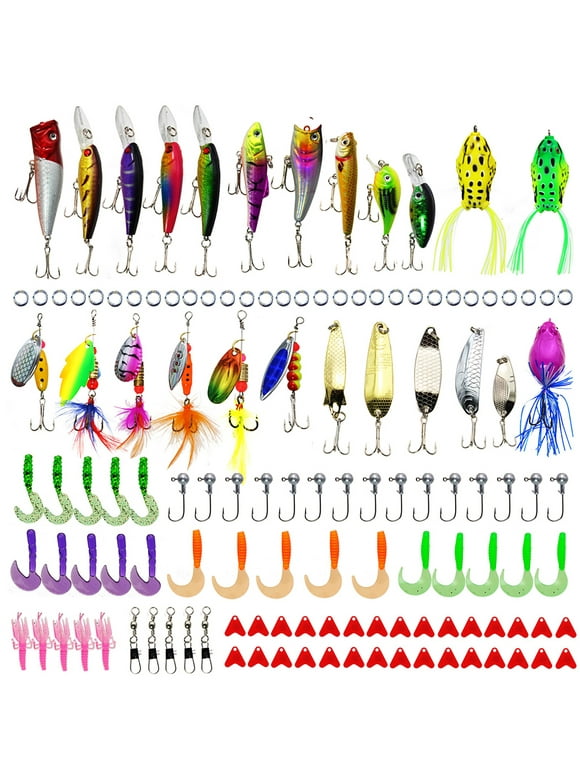 LotFancy 129 Pcs Fishing Lures, Topwater Lures with Treble Hook, Freshwater Saltwater Lures for Bass Trout Walleye