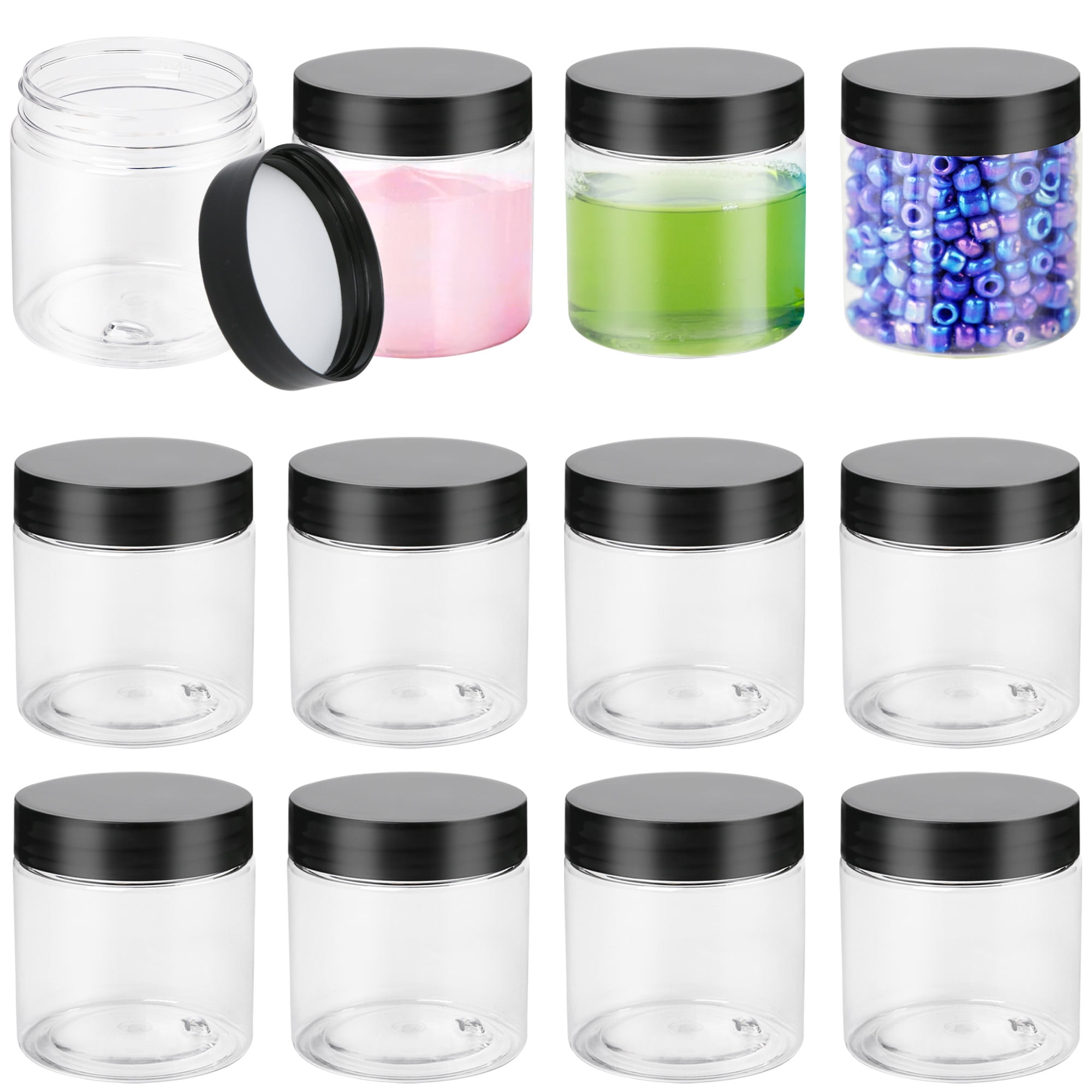 ZEJIA 4oz 6PCS Plastic Jars with Lids, Clear Small Plastic Jars, Empty  Plastic Containers with Black Lids, RoundTravel Jars for Cosmetics,  Lotions