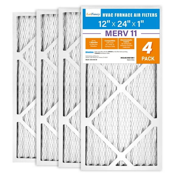 LotFancy 12x24x1 Air Filters, MERV 11 Pleated HVAC AC Furnace Air Filters, 4 Pack