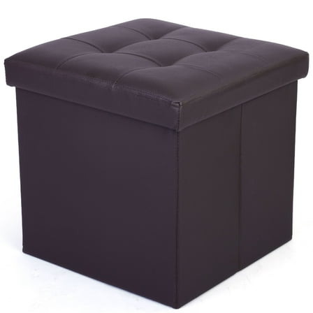 LotFancy 13 in Storage Ottoman Cube, Foot Stool Ottoman with Storage, Dark Brown Faux Leather