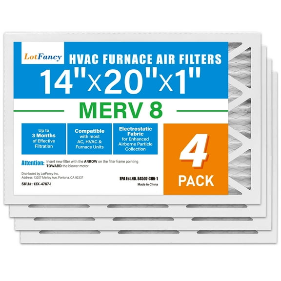 LotFancy 14x20x1 Air Filters, 4 Pack, MERV 8 Pleated HVAC AC Furnace Filters