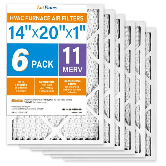 LotFancy 14x20x1 Air Filters, MERV 11 Pleated HVAC AC Furnace Air Filters, 6 Pack
