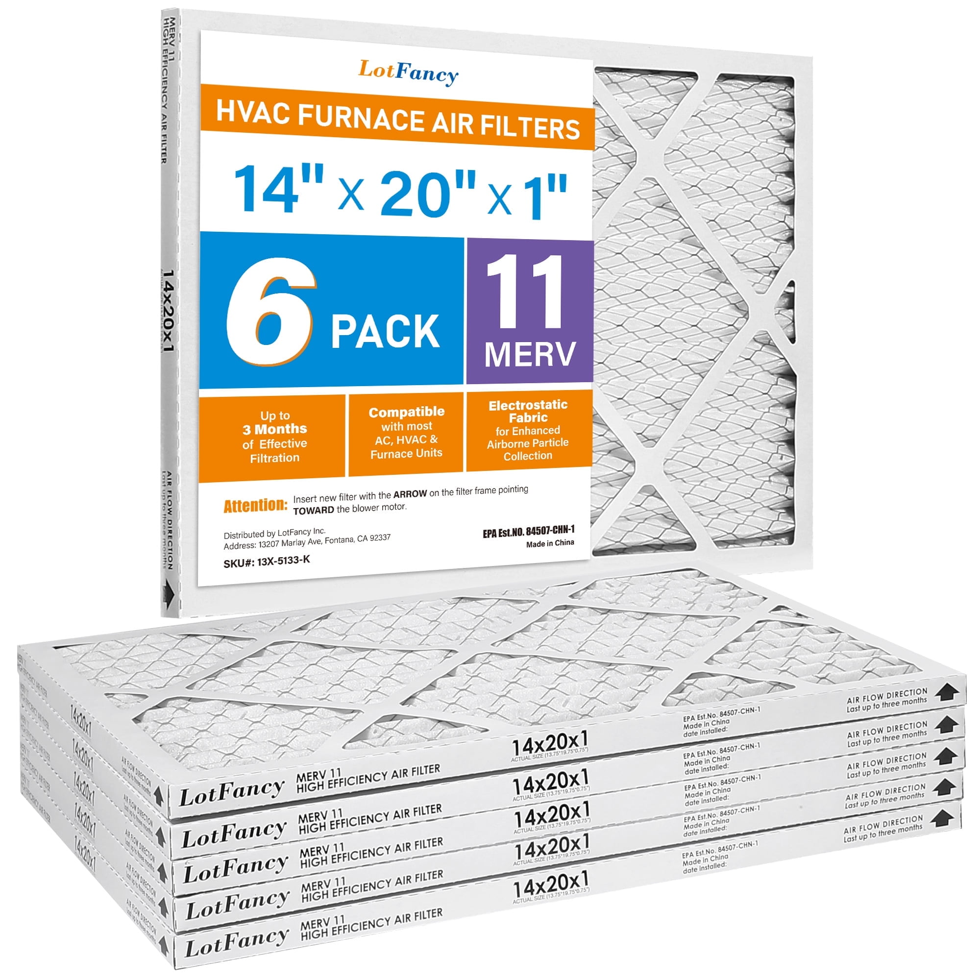 LotFancy 14x20x1 Air Filters, MERV 11 Pleated HVAC AC Furnace Air ...