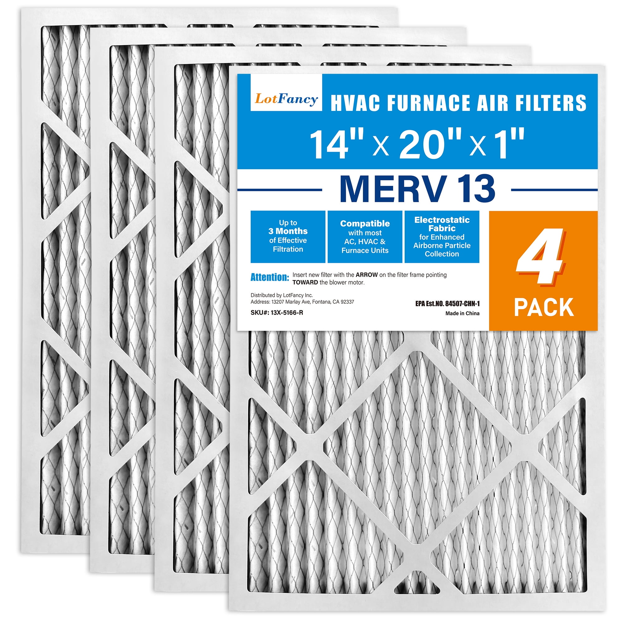LotFancy 14x20x1 Air Filters, MERV 13 Pleated HVAC AC Furnace Air
