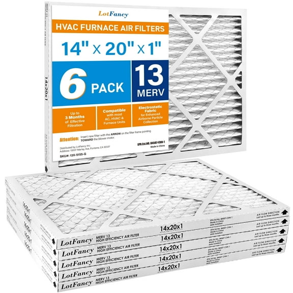 LotFancy 14x20x1 Air Filters, MERV 13 Pleated HVAC AC Furnace Air Filters, 6 Pack