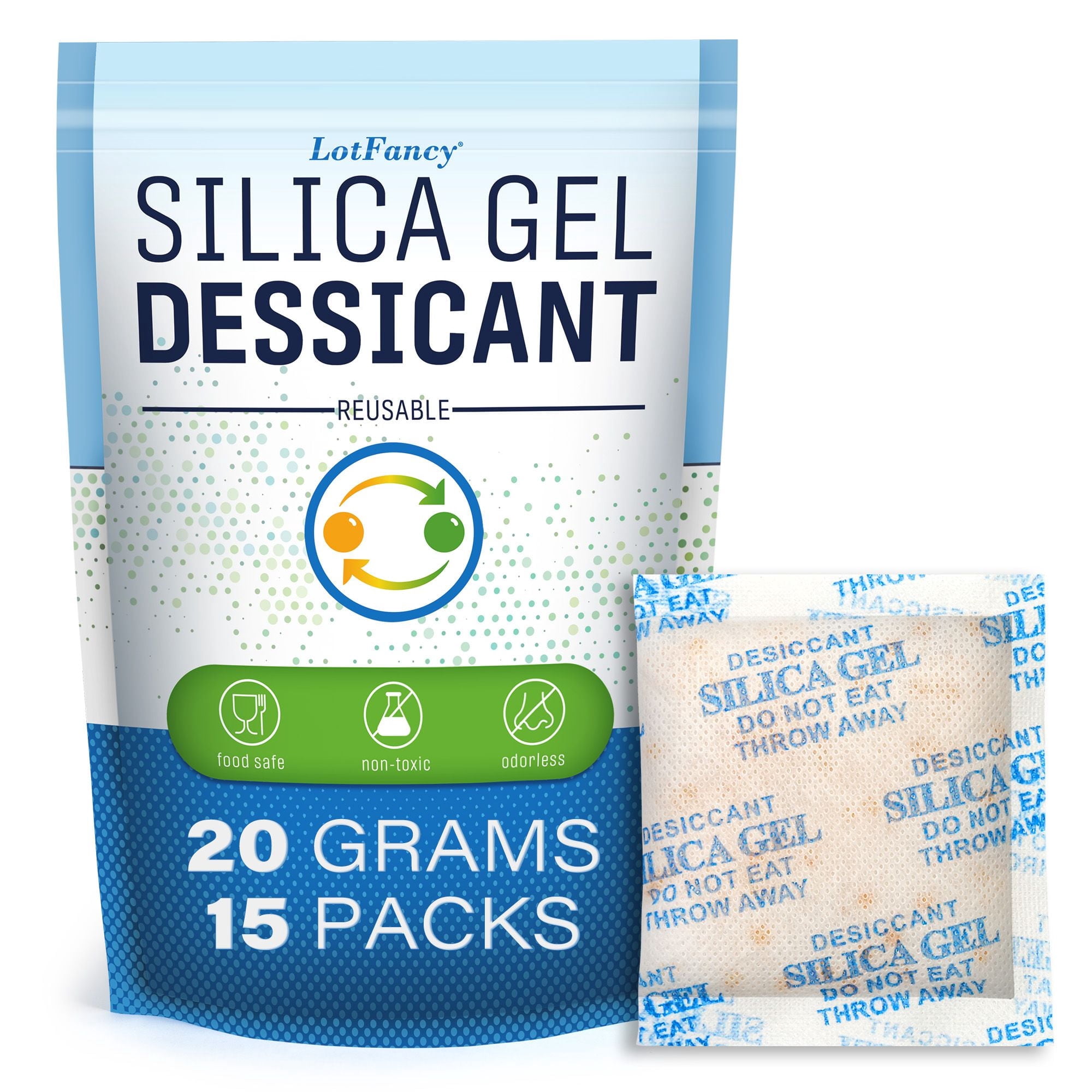 LotFancy 15 Packs 20 Gram Silica Gel Packets, Indicating Desiccant Packets