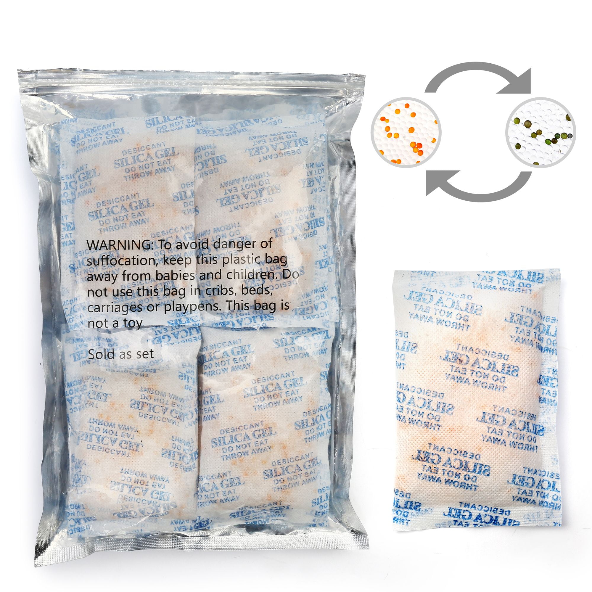 LotFancy 16 Packs 45 Gram Silica Gel Packets, Indicating Desiccant Packets