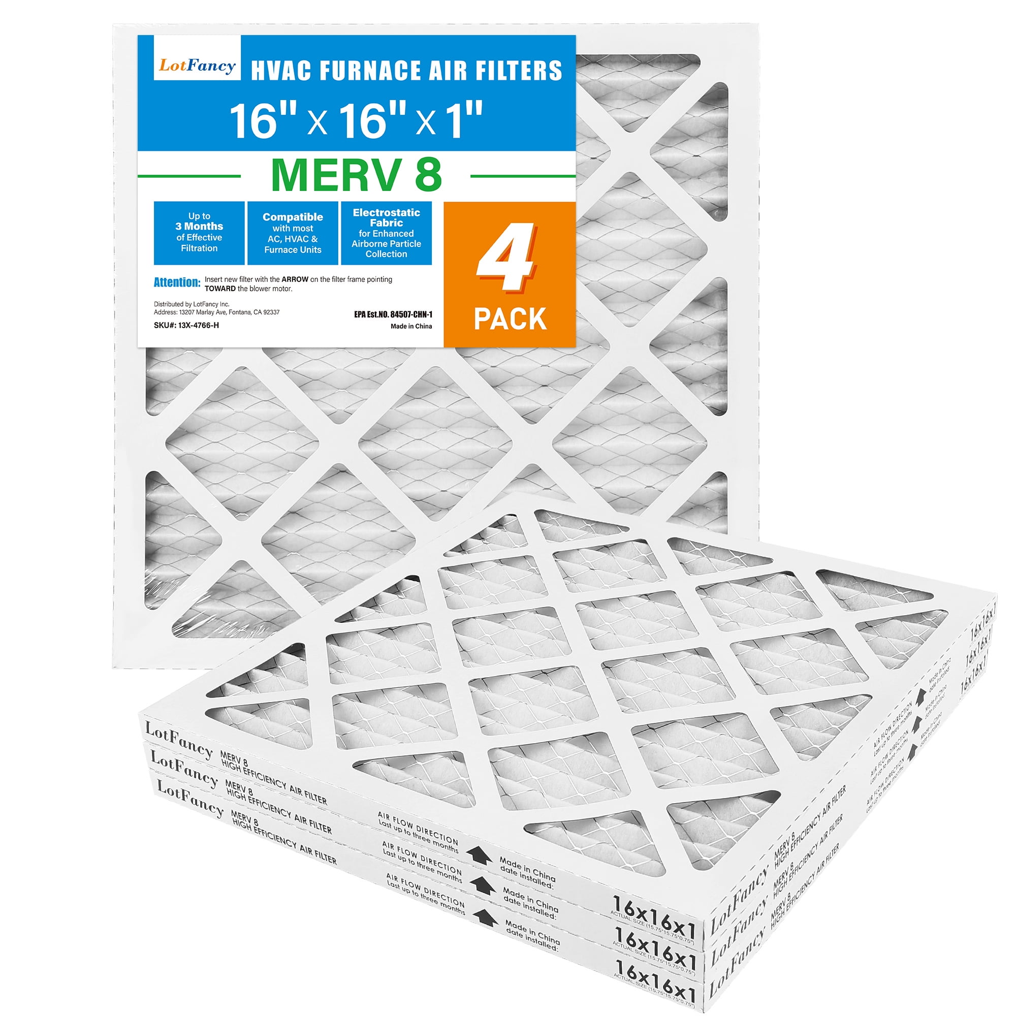 LotFancy 16x16x1 Air Filters 6 Pack MERV 8 Pleated HVAC AC Furnace Filters