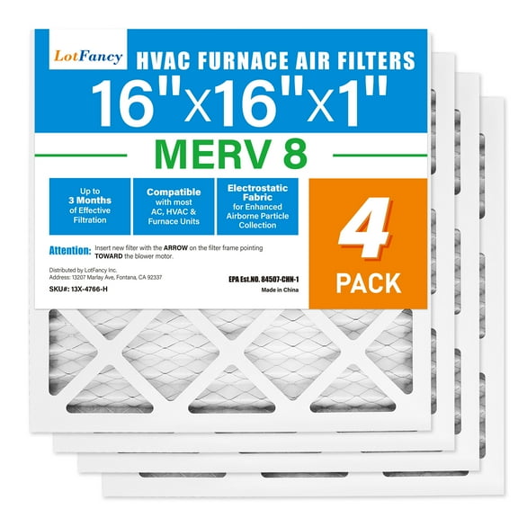 LotFancy 16x16x1 Air Filters, 4 Pack, MERV 8 Pleated HVAC AC Furnace Filters