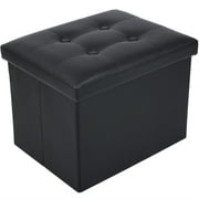 LotFancy 17 Inch Storage Ottoman Cube, Foot Rest Ottoman, Black Faux Leather, 17x13x13 in