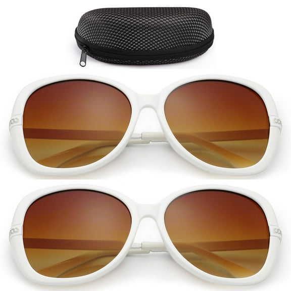 LotFancy 2 Oversized Sunglasses for Women Adult Female, Brown Gradient