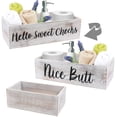 thumbnail image 1 of LotFancy 2 Pack Rustic Bathroom Decor Box, Wood Back of Toilet Storage Basket, White, 1 of 9
