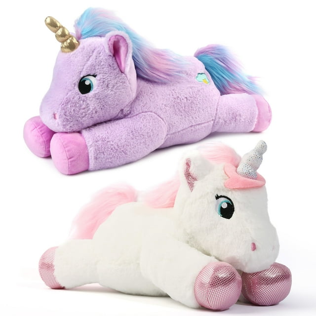 LotFancy 2 Pcs 12" Unicorn Stuffed Animal Plush Toys Gifts for Kids, Girls, Purple and White