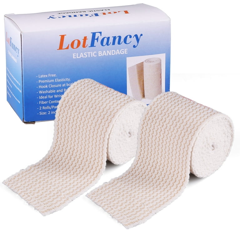 LotFancy 2 Pcs Cotton Elastic Bandage Wrap 2 inches x 15 feet , Cotton  Compression Bandages