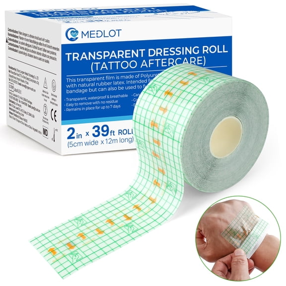 LotFancy Tattoo Aftercare Bandage Rolls, 2"x13 Yards, Waterproof Transparent Film for Tattoo Healing
