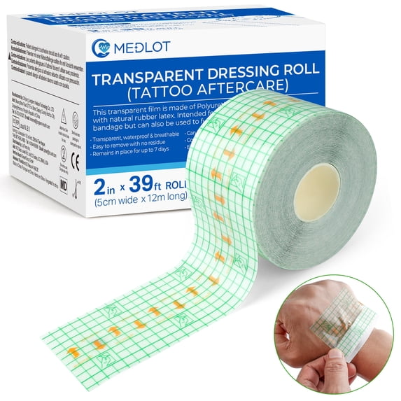 LotFancy Tattoo Aftercare Bandage Rolls, 2"x13 Yards, Waterproof Transparent Film for Tattoo Healing
