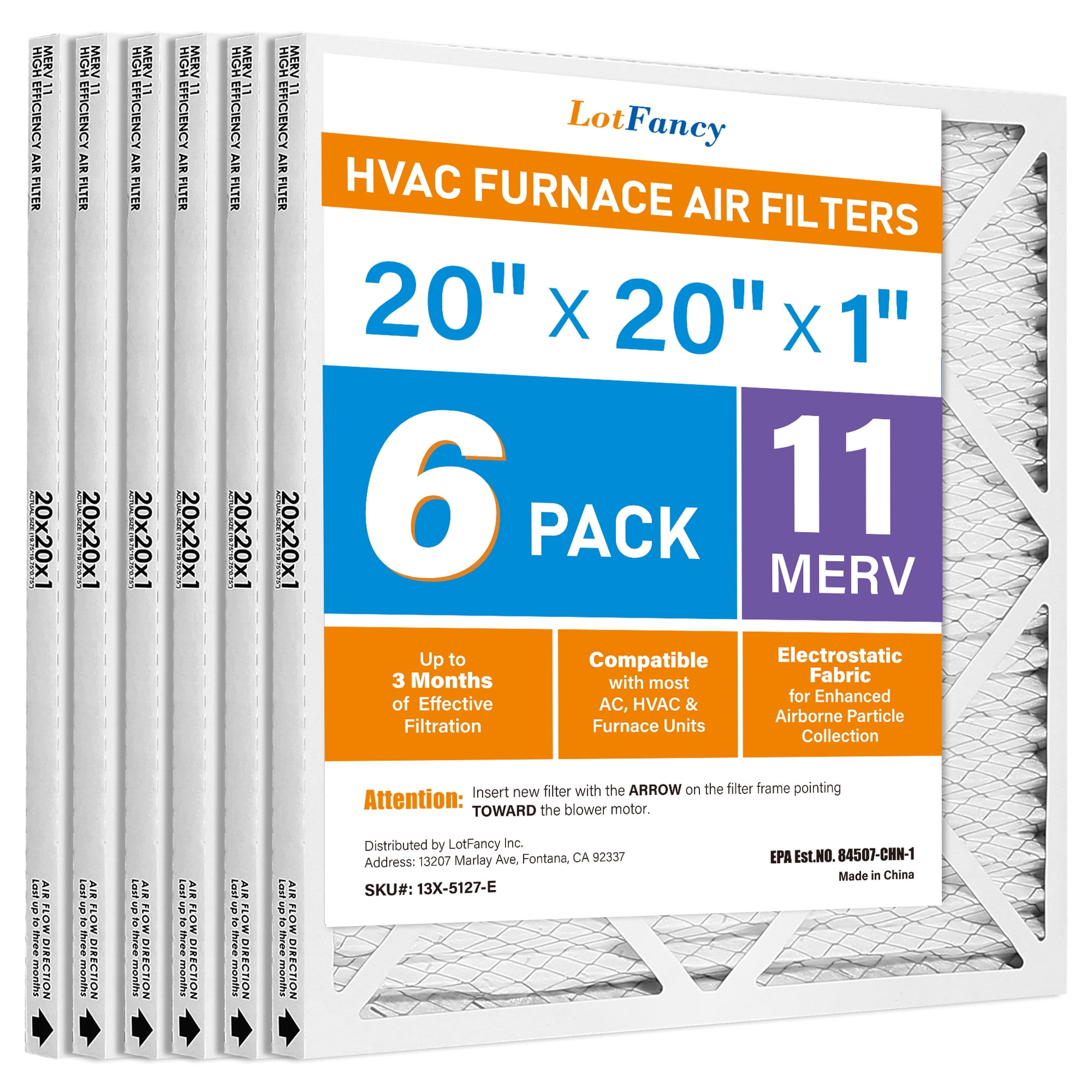 LotFancy 20x20x1 Air Filters, 6 Pack, MERV 11 Pleated HVAC AC Furnace Air Filters