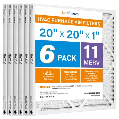 LotFancy 20x20x1 Air Filters, 6 Pack, MERV 11 Pleated HVAC AC Furnace Air Filters
