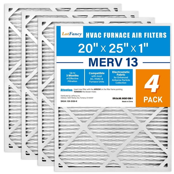 LotFancy 20x25x1 Air Filters, MERV 13 Pleated HVAC AC Furnace Air Filters, 4 Pack