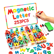 LotFancy Magnets Alphabet Letters and Numbers Kit 253 Pcs w/Magnet Board for Kids Spelling, Learning