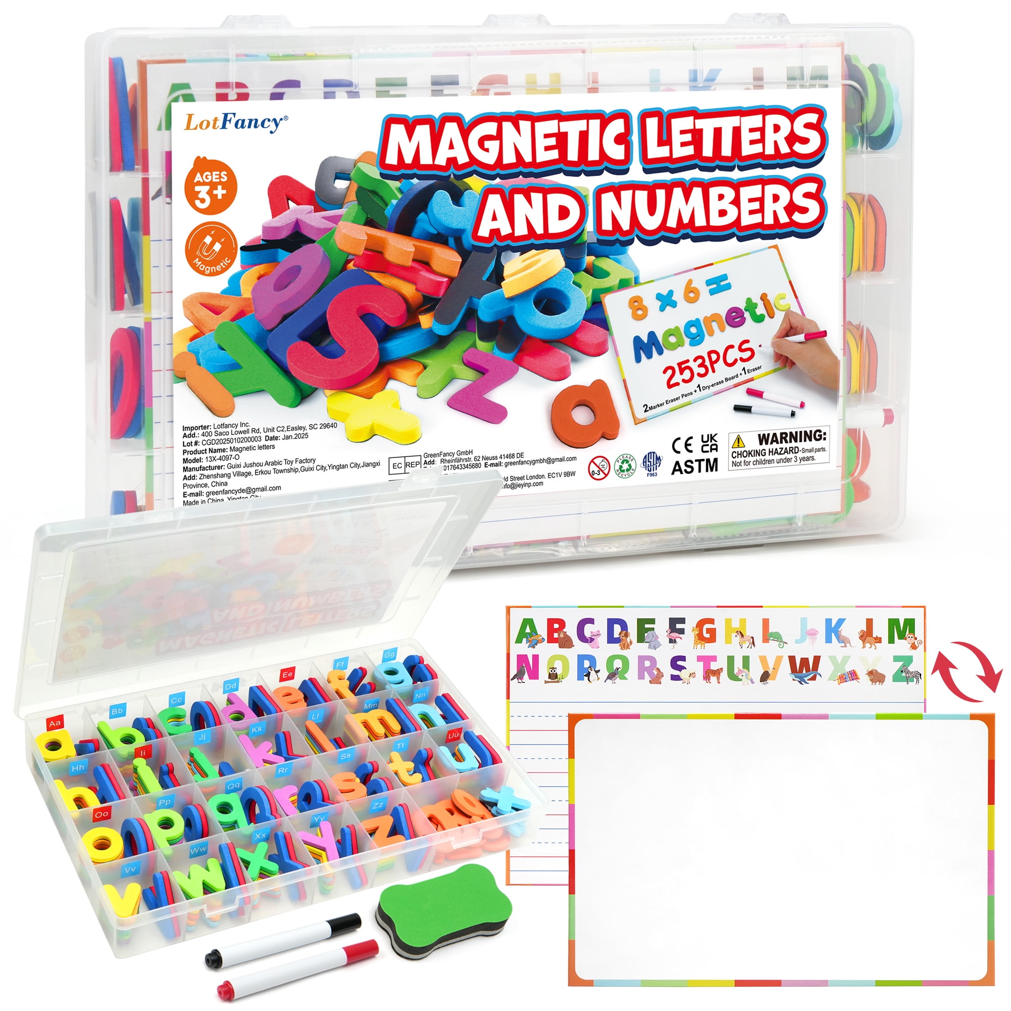 LotFancy 253 Pcs Magnets Alphabet Letters and Numbers Kit w/Magnet Board for Kids Spelling, Learning